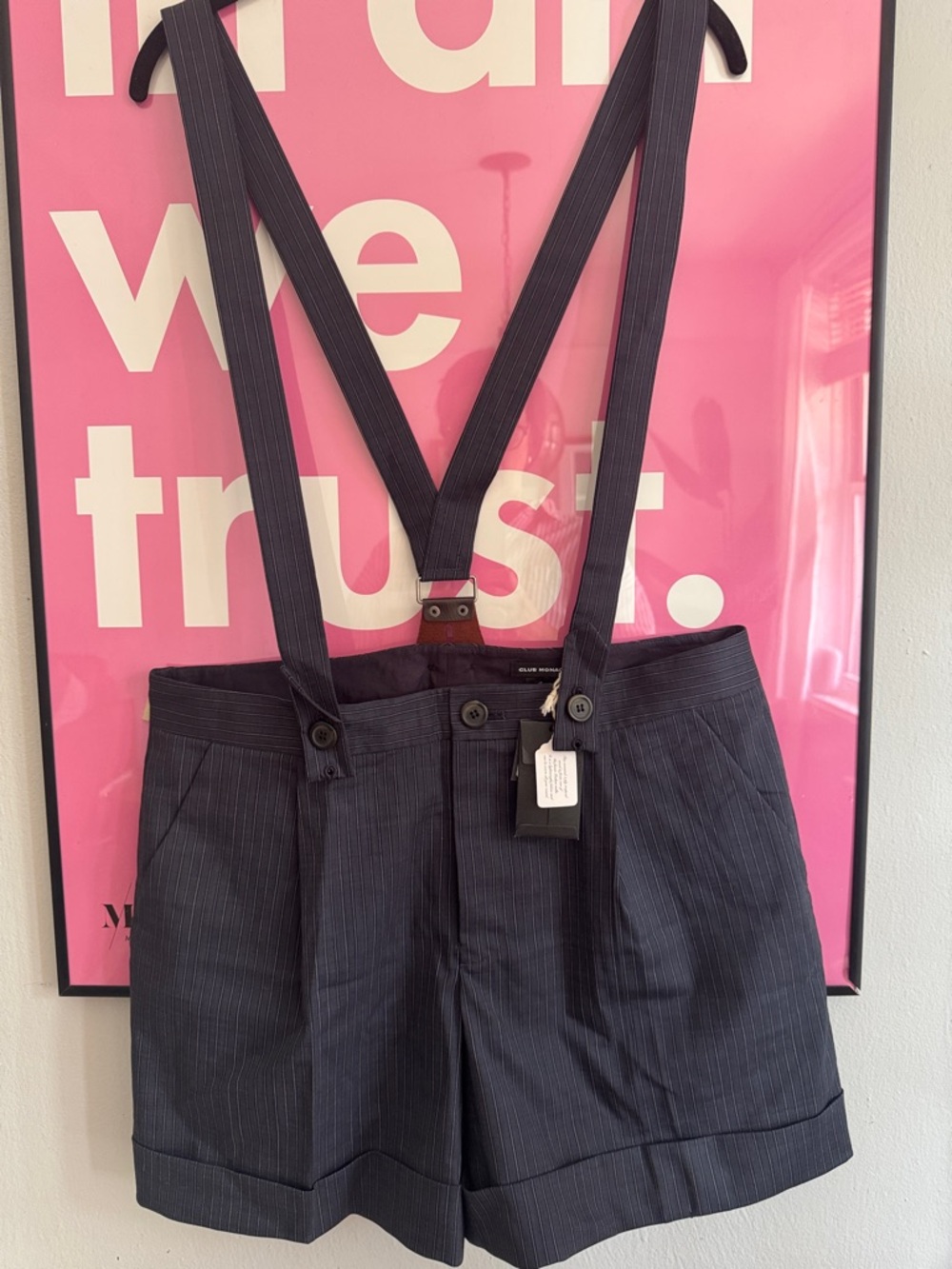 Club Monaco Navy Pinstripe Suspender Shorts